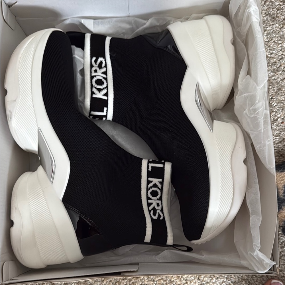 Michael Kors Black and White Sock Sneakers Cute and Comfortable
